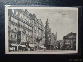 Pohlednice Plzeň pivovar, náměstí Plzeň zastávka