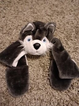 Husky / vlk čepice s rukavicemi a šálou v jednom