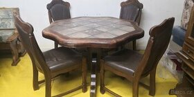 Masivní jídelní stůl + 4x masivní kožené židle