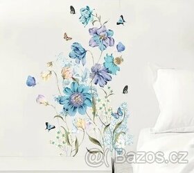 modré květiny - interiérová samolepka