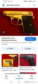 Pistole ČZ 45 v pozlaceném provedení