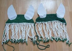 Háčkované čabraky s třásněmi na koně - full, bílo-zelená