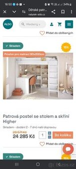 Dětská patrová postel se stolem a skříní