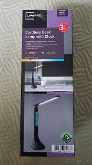 Aku stolní LED lampa s hodinami - černá - nová