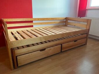 Dřevěná postel s přistýlkou 90 x 200 cm s úložným prostorem