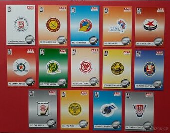 hokej APS 1995 kompletní sada 14 kusů LOGA TÝMŮ = TOPSTAV