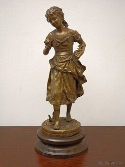 Bronzová socha mladé dívky, Ernest Rancoulet, Francie, konec