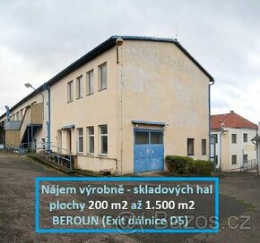 Nájem skladů od 200 m2, kanceláře, BEROUN (Exit dálnice D5)
