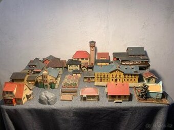 Modelová železnica - set: domčeky, stromčeky, farby