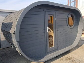 Oválná sauna s odpočívárnou 4×2.4 m, smrk, kvalitní