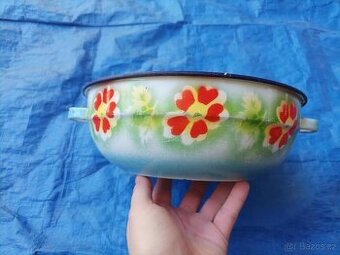 Smaltovaná miska s uchy, průměr 24 cm