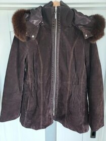 Dámský kožený kabát s límcem z lišky vel. 42