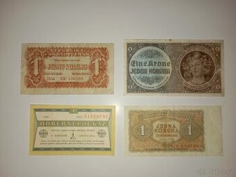 BANKOVKY 1 KČS 1940-1989, 4 RŮZNÉ EMISE, VŠE NEPERFOROVANÉ