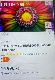 LED televize LG65UR80003LJ 65”4K UHD