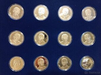 NAŠI PREZIDENTI - POZLACENÉ MINCE -SBÍRKA 12 KUSŮ