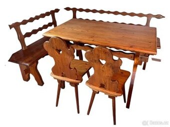 Starožitný chalupářský stůl, lavice, židle