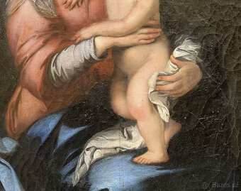 18. století. Madona s dítětem italské školy, starožitná olej