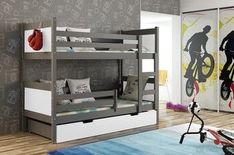 NOVÁ Patrová postel palanda grafit bílá MASIV + 2x MATRACE