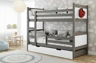 NOVÁ Patrová postel palanda grafit bila MASIV