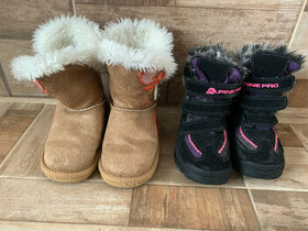 Dvoje dívčí zimní boty (Alpine Pro 24 a válenky), odrážedlo