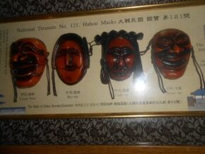 Korejské masky HAHOE MASKS 42cm x 19cm zarámovaný , zasklený