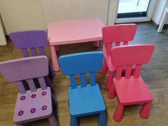 Dětský nábytek ikea mammut stůl 5 x židle židlička