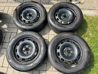 4x plechové disky 5x100 R15, letní pneu 50%