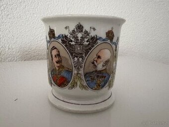 Starožitný porcelánový hrnek František Josef I. a Wilém II.