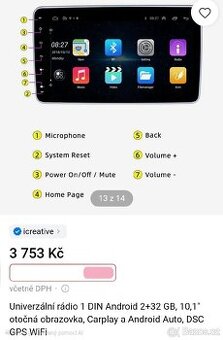 Autorádio 1din s displejem 180°