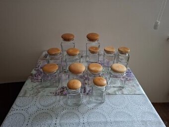 Sklenky na potraviny  dřevěné  víčky , 130 kusů,3  x foto