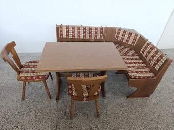 Selský jídelní set, lavice, rozkládací stůl, 2 židle