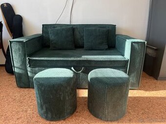 Rozkládací gauč Baumax + taburety, jako nový