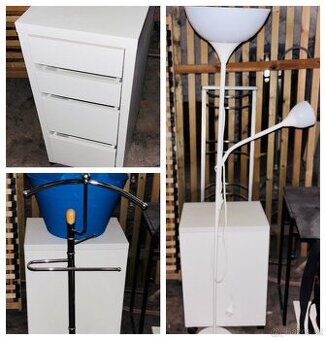 kontejner Ikea Micke, stojací lampa, němý sluha