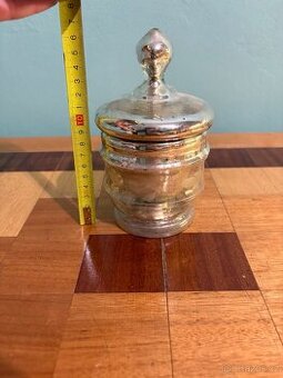 Starožitná skleněná dóza, amalgánové sklo - selské stříbro