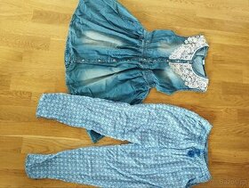 Džínové šaty a letní kalhoty vel. 152