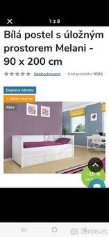 Bílá postel s úložným prostorem Melani - 200x90