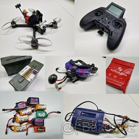 Různé analog FPV věci (2 rozložené drony, 2 brýle, ovladač, - 1