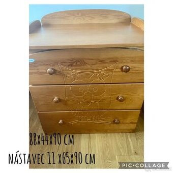 Postýlka s přebalovací komodou, dřevěná