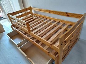Dřevěná postel 90x200 s přistýlkou vč. úložného prostoru
