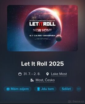 Prodám 2x celofestivalové lístky na LET IT ROLL