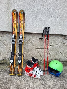 Dětský lyžařský set - lyže 100cm, lyžáky, hůlky, helma