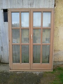 2 kusy - Dřevěné balkonové dveře - francouzské okno - 1