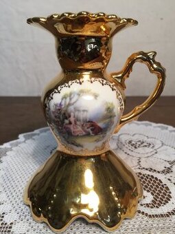 Porcelánový svícen.... zlacený značený Český porcelán
