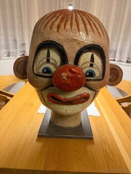 Starý klaun – dřevo & papier-mâché | retro cirkus / atrakce