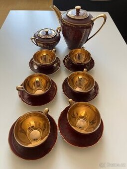 zlato-červený moka porcelánový set 3 Grácie