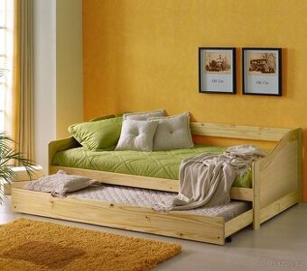 Postel z masivního dřeva s přistýlkou a matrací