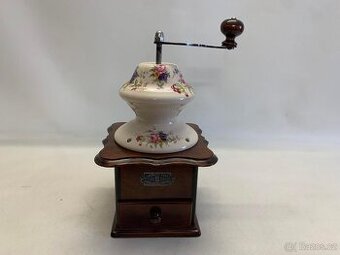 Porcelánový velký stolní mlýnek na kávu - barevné květiny č.
