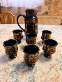 Retro keramická souprava – džbán a 6 pohárků