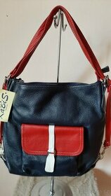 Kabelka - batoh kožená, modro-červená