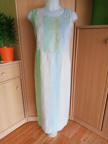 béžové šaty s modro-zelenými pruhy, zn.Ermabe - 1